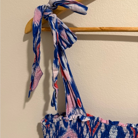 Crown & Ivy Tiered Maxi Dress Blue Pink Ikat Sz Medium Tie Strap Vacation Outift - Picture 6 of 11